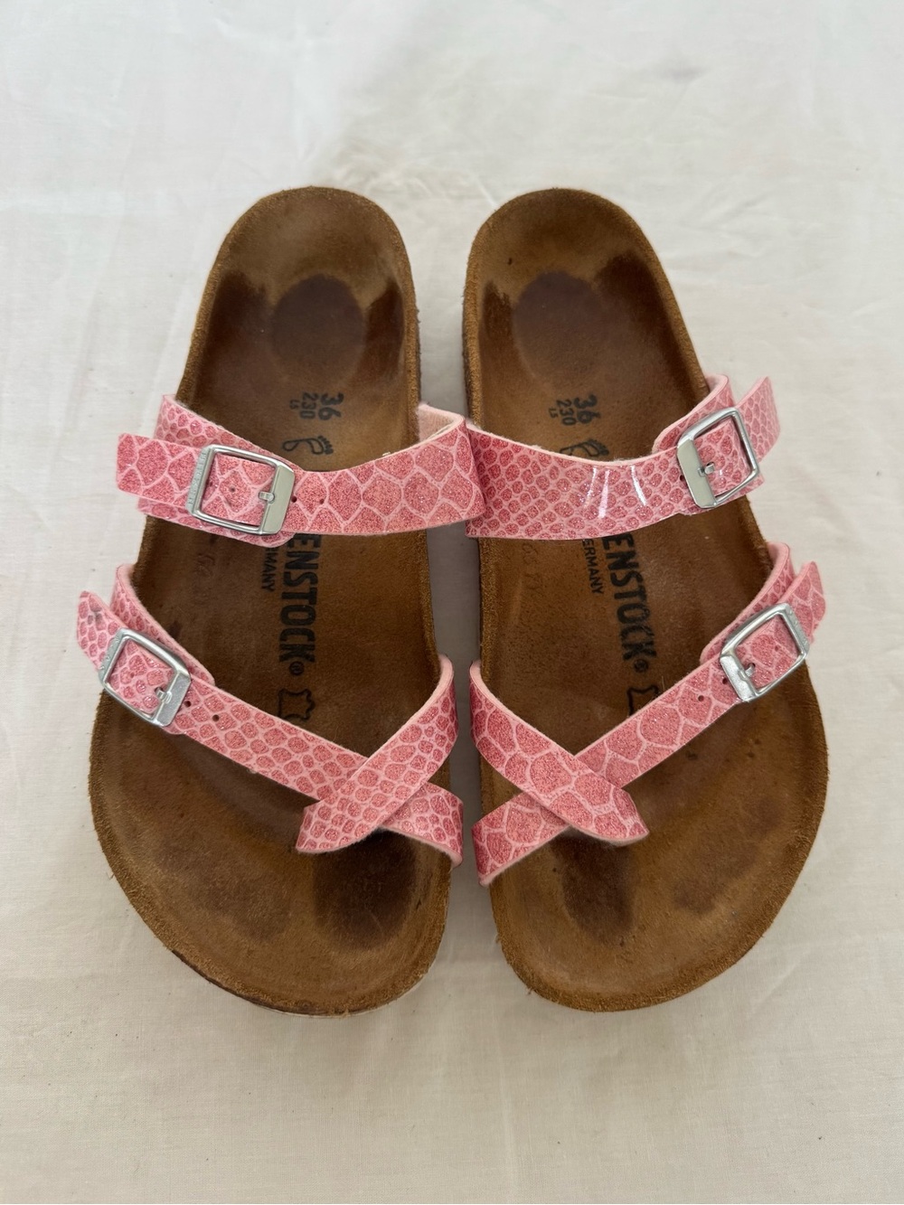 Birkenstock Mayari Pink Metallic Snake Print Size 5